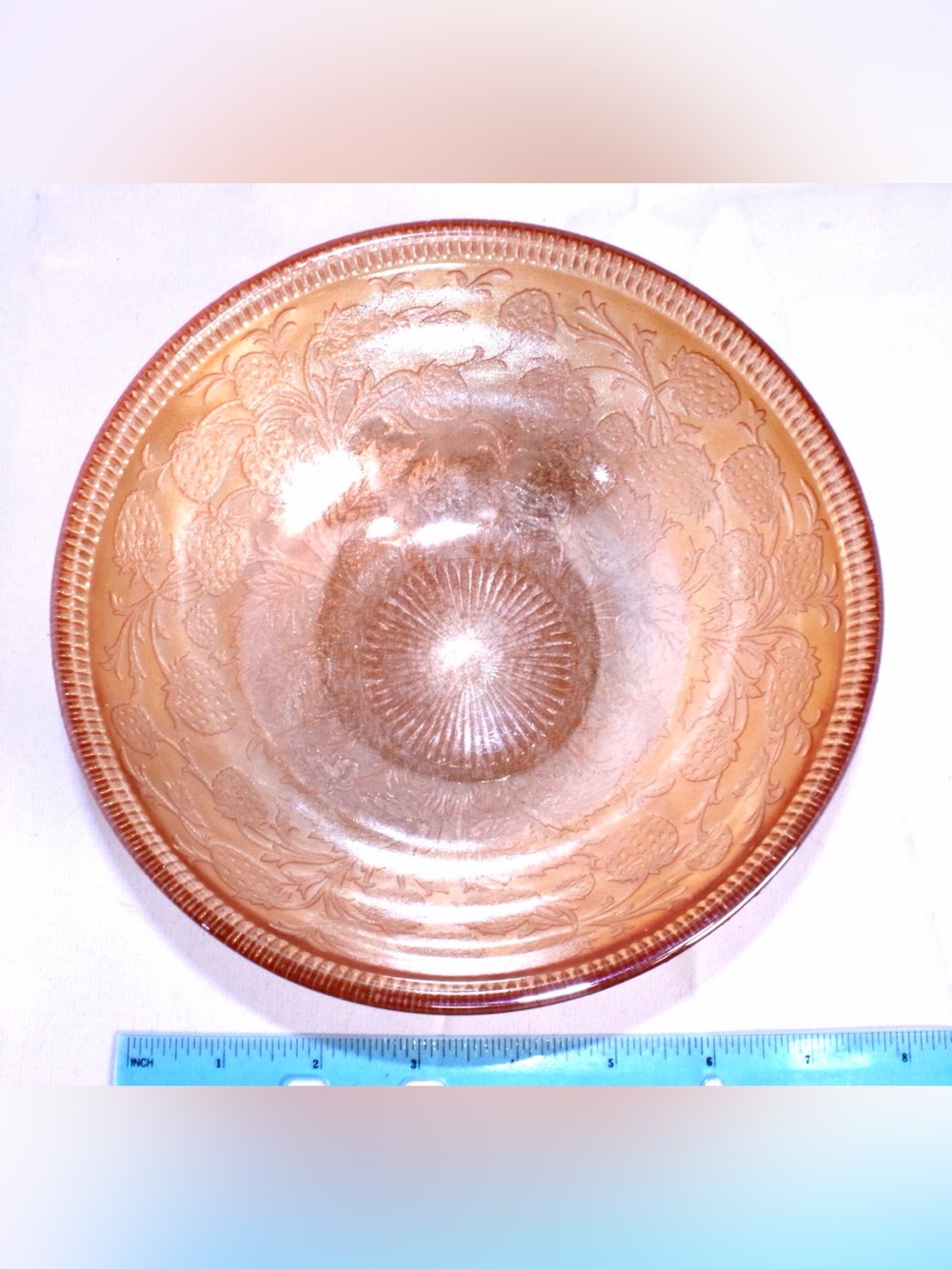 Vintage US Glass Co Marigold Carnival Glass Bowl, Strawberry Pattern Iridescent